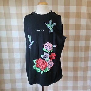 YOUNGLA Black Sleeveless Tank Shirt Men's X-Large Hummingbird Floral Pump Cover
